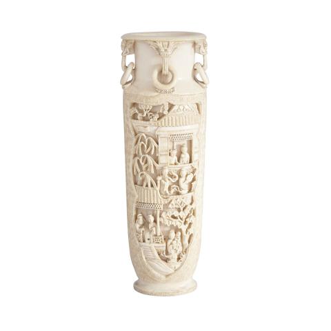 Appraisal: A Carved Ivory Vase Circa Supported on a splayed foot