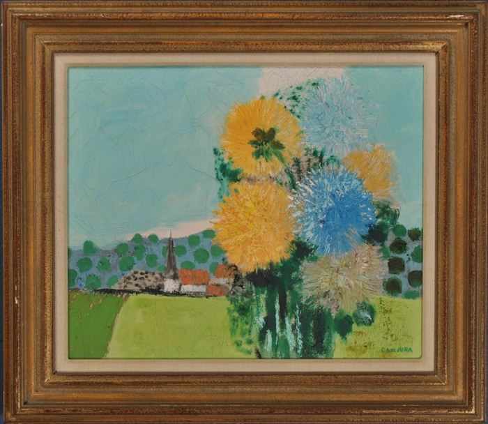 Appraisal: NOE CANJURA - BOUQUET ET PAYSAGE Oil on canvas x