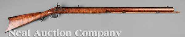 Appraisal: An American Cal Kentucky Percussion Rifle th c maple stock