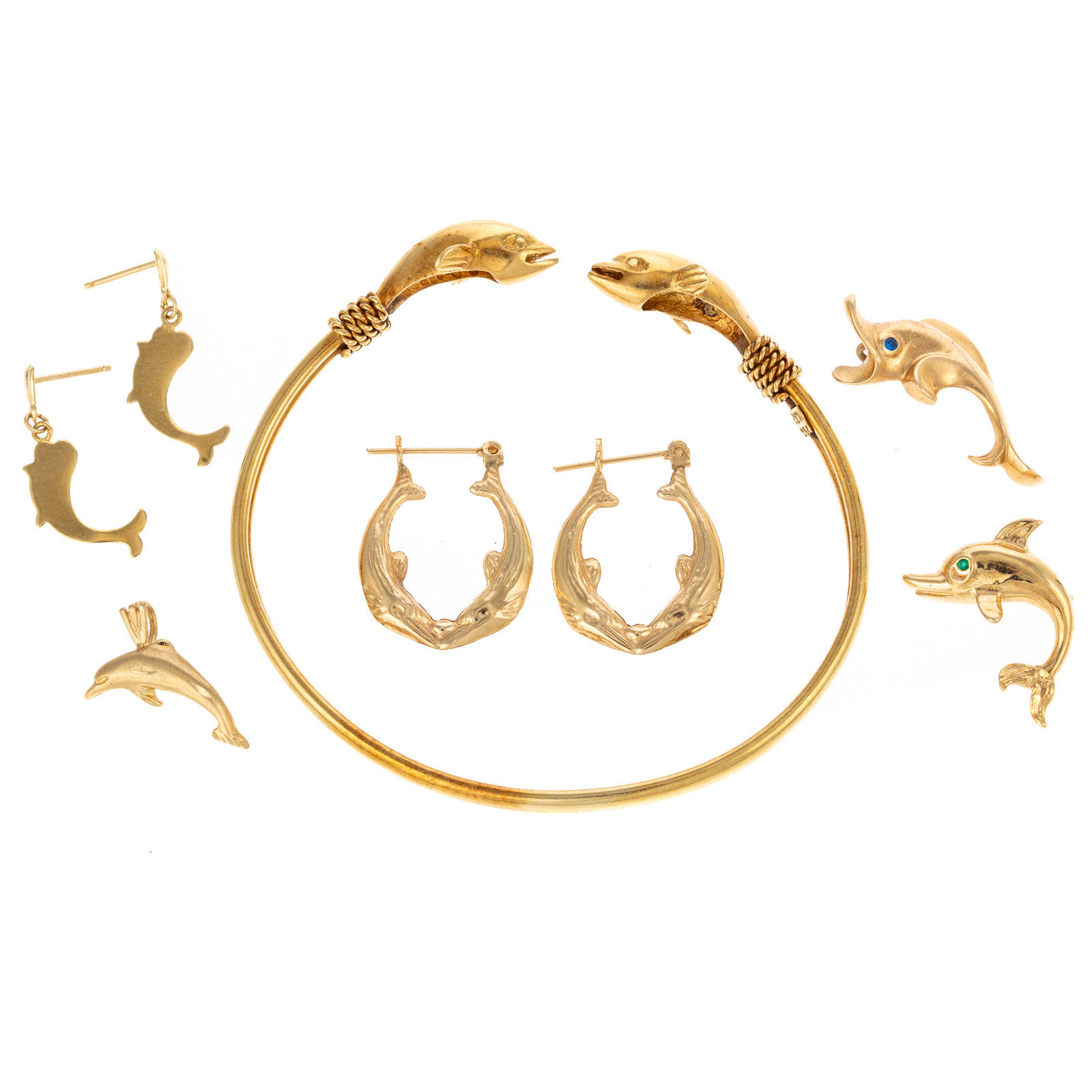 Appraisal: A COLLECTION OF DOLPHIN JEWELRY IN GOLD K yellow gold