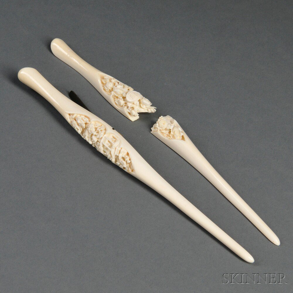 Appraisal: Monogrammed Ivory Glove Stretchers China th century made for export