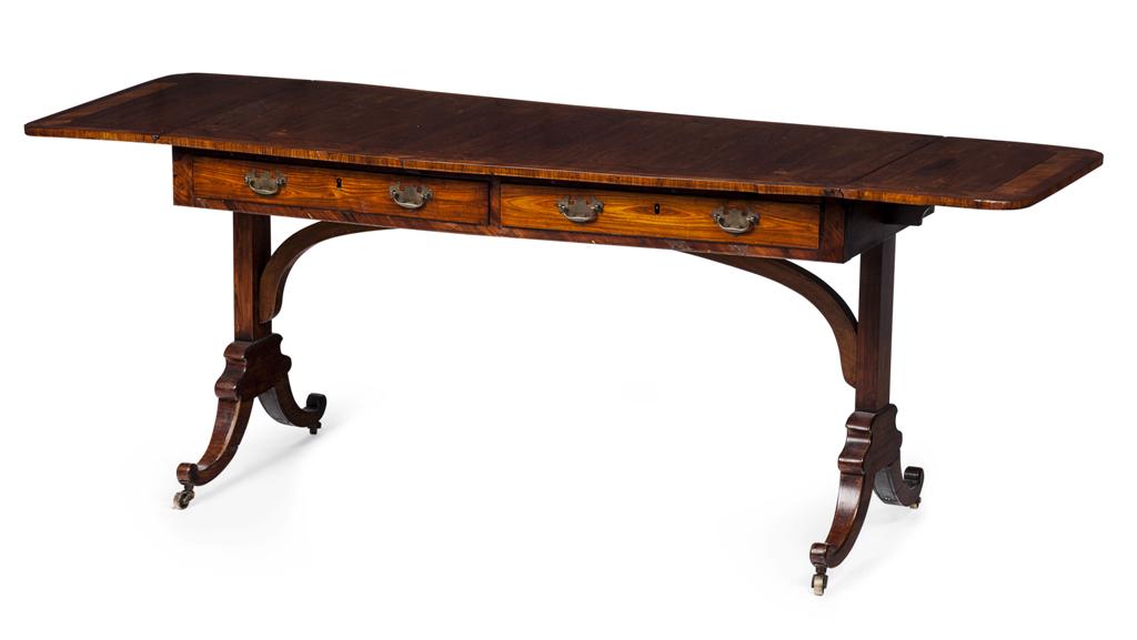 Appraisal: REGENCY ROSEWOOD SOFA TABLE CIRCA the long rounded rectangular top