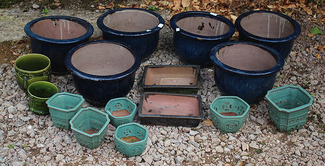 Appraisal: SIX LATE TH CENTURY BLUE GLAZED GARDEN POTS each cm