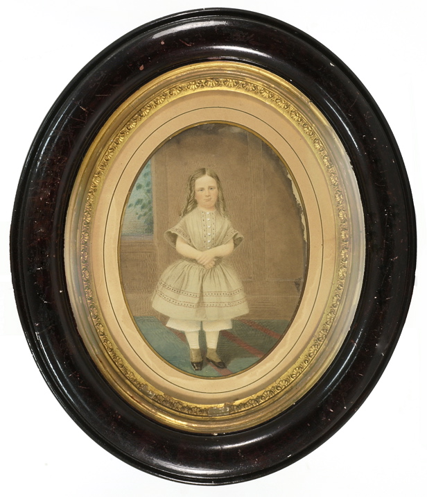 Appraisal: FRAMED OVAL WATERCOLOR Mid- th CenturyA young girl wearing a