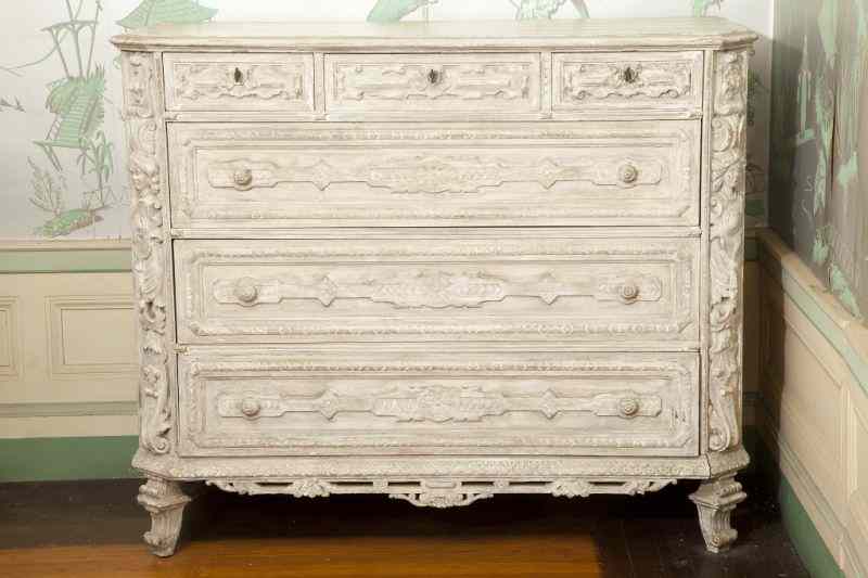 Appraisal: French Rococo Carved Dressercirca s painted surface three side-by-side short