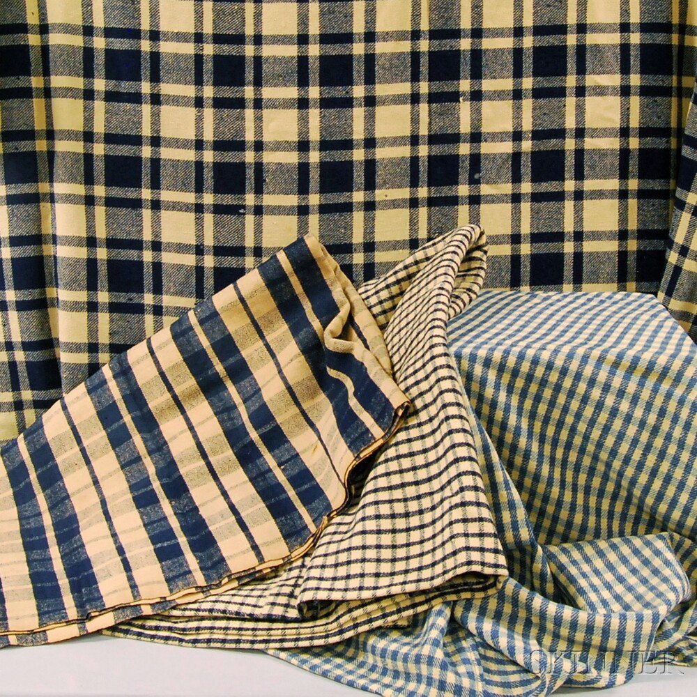 Appraisal: Four Navy and White Wool Blankets Estimate - The absence