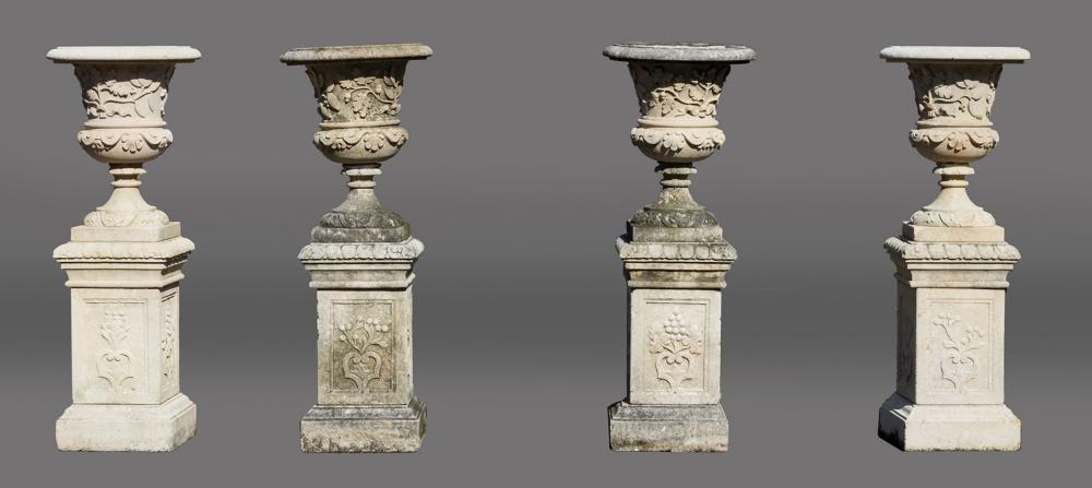 Appraisal: Group of Four Italian Large Cast Stone Campagna Urns on