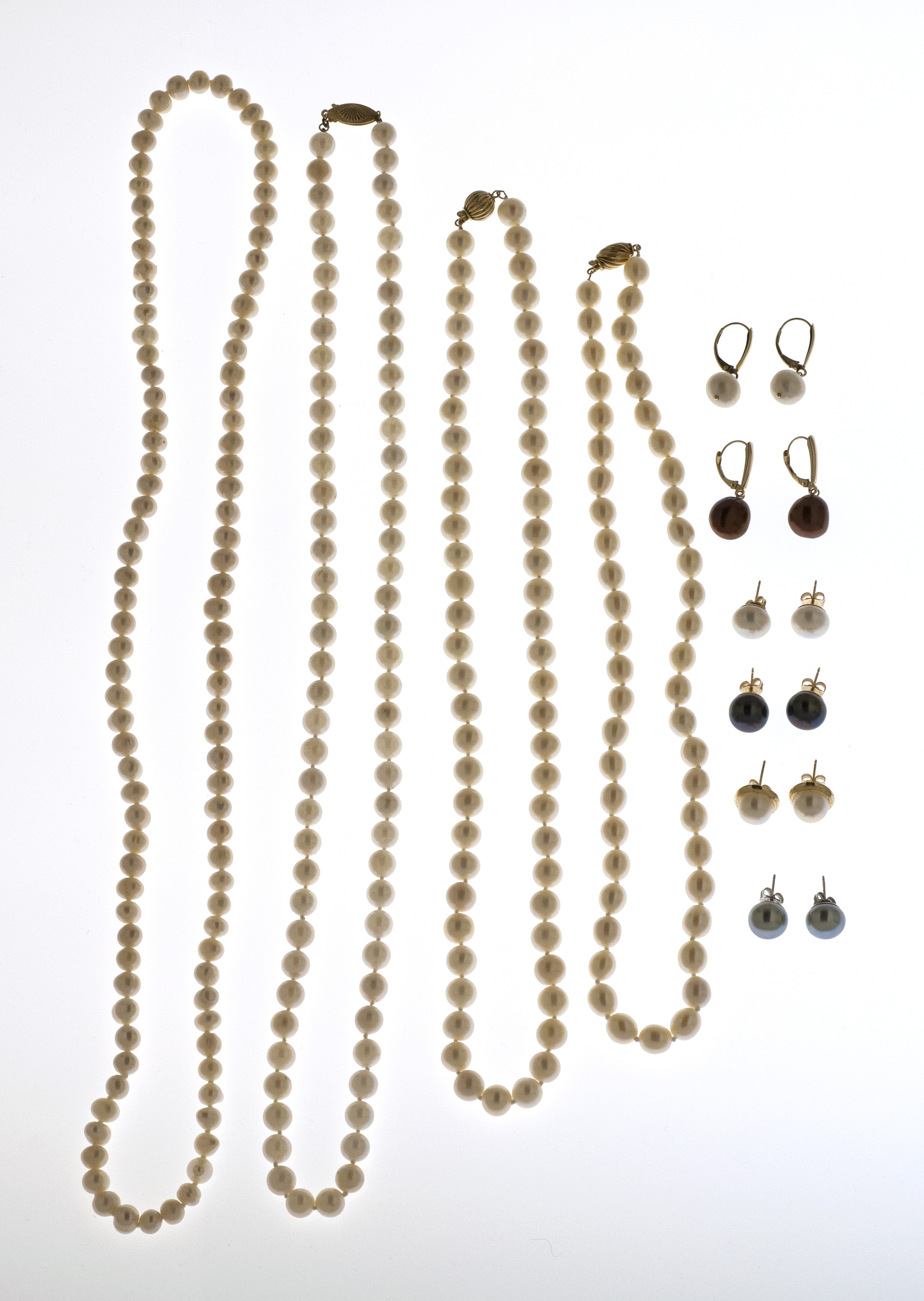 Appraisal: FOUR FRESHWATER AND CULTURED PEARL NECKLACES AND SIX PAIRS OF