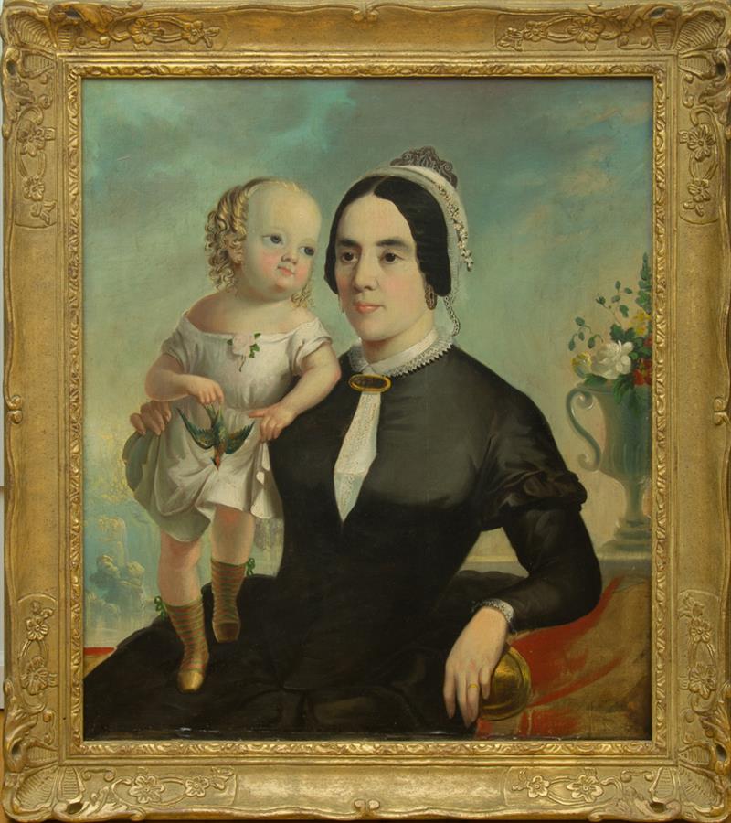 Appraisal: AMERICAN SCHOOL PORTRAIT OF A MOTHER AND CHILD Oil on