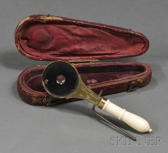 Appraisal: Ivory-handled Compass-type Simple Microscope Pritchard c turned handle continuing to