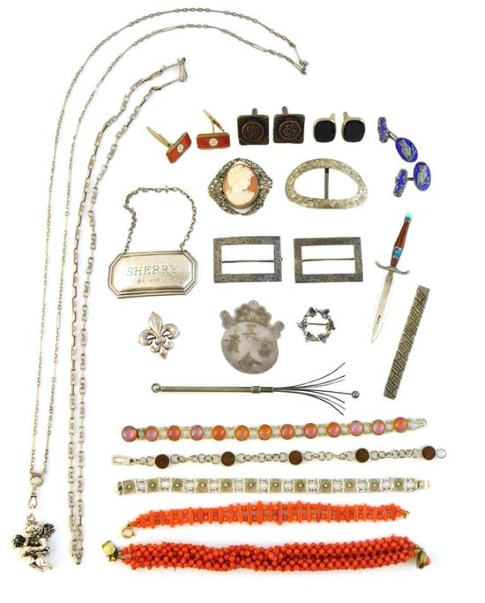 Appraisal: JEWELRY Assorted jewelry and accessories twenty-five pieces total including five