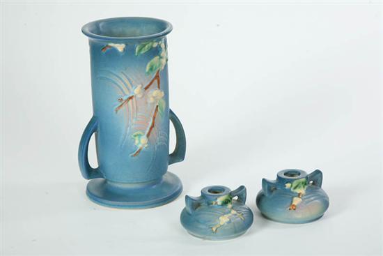 Appraisal: TWO PIECES ART POTTERY Both Roseville Snowberry in blue Vase