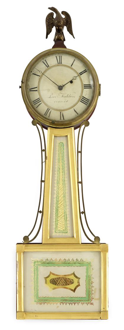 Appraisal: New England mahogany and parcel gilt banjo clock levi hutchins