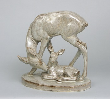 Appraisal: Rudolf Rempel German - Doe and Faun Glazed ceramic sculpture