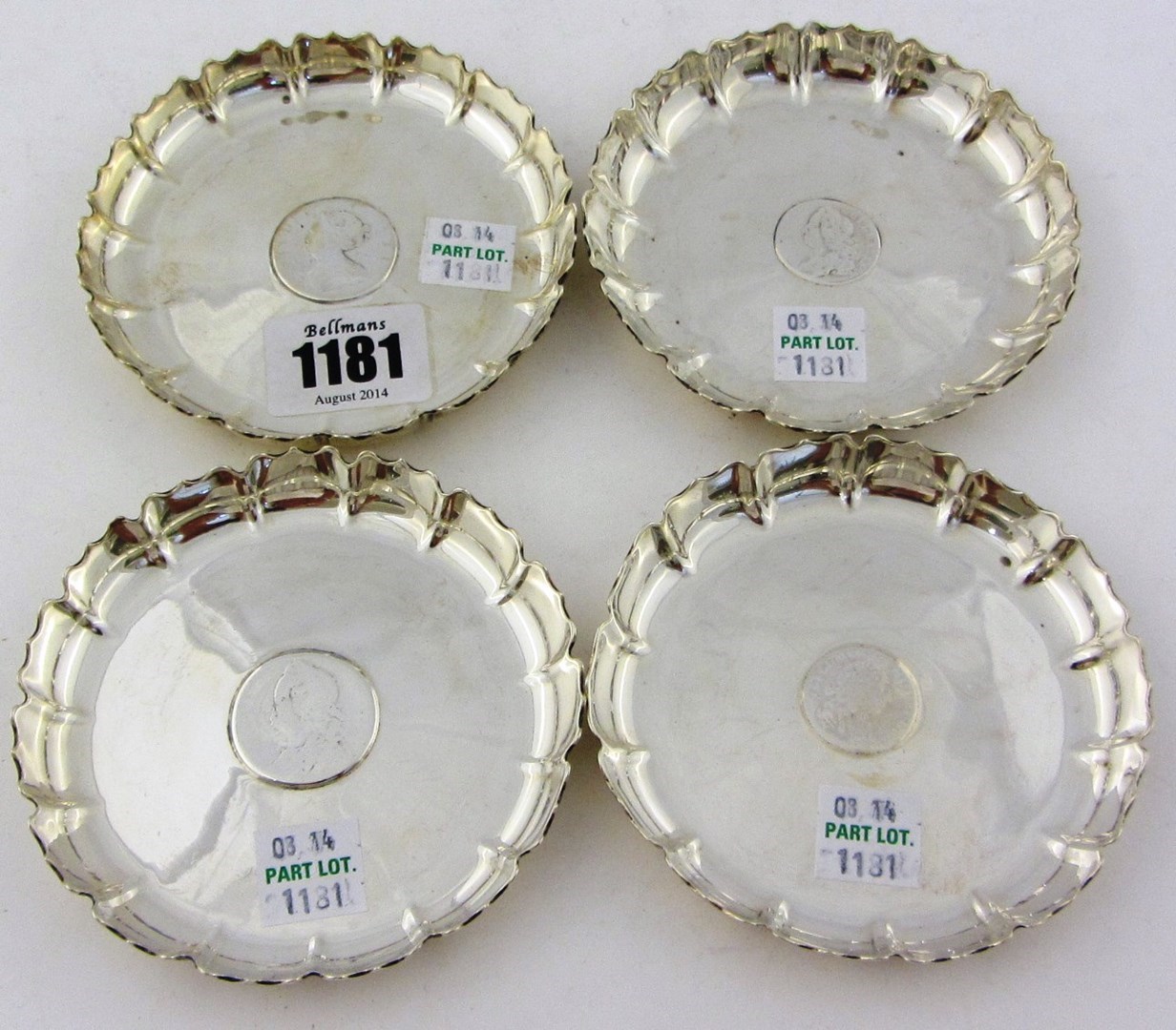 Appraisal: Four silver trinket dishes each of shaped circular form and