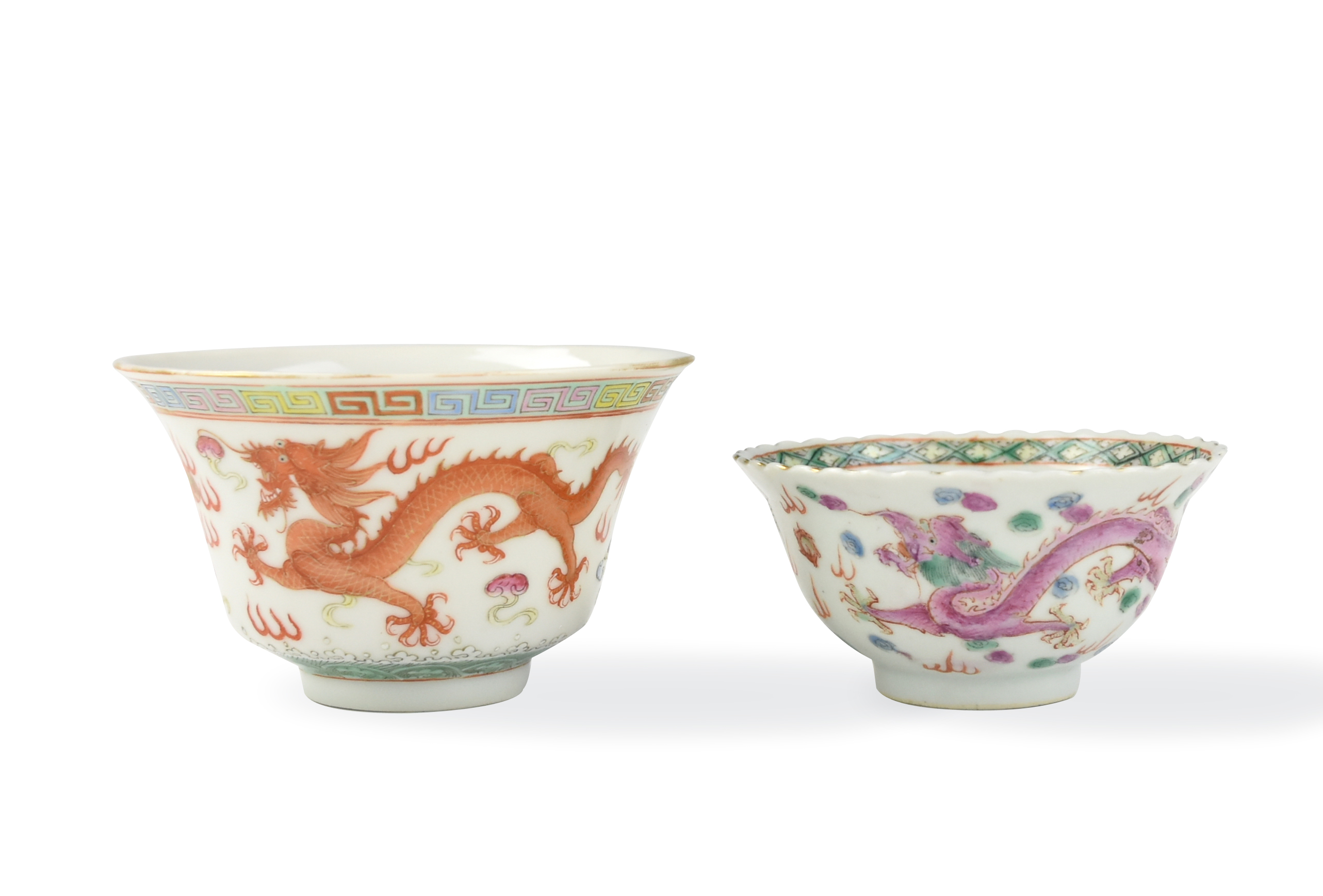 Appraisal: CHINESE FAMILLE ROSE DRAGON CUPS - TH C Chinese -