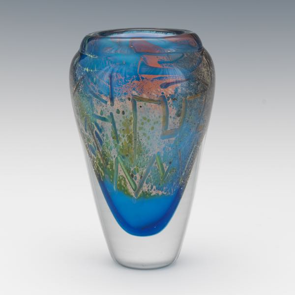 Appraisal: STUDIO ART GLASS VASE x Cased glass vase with abstract