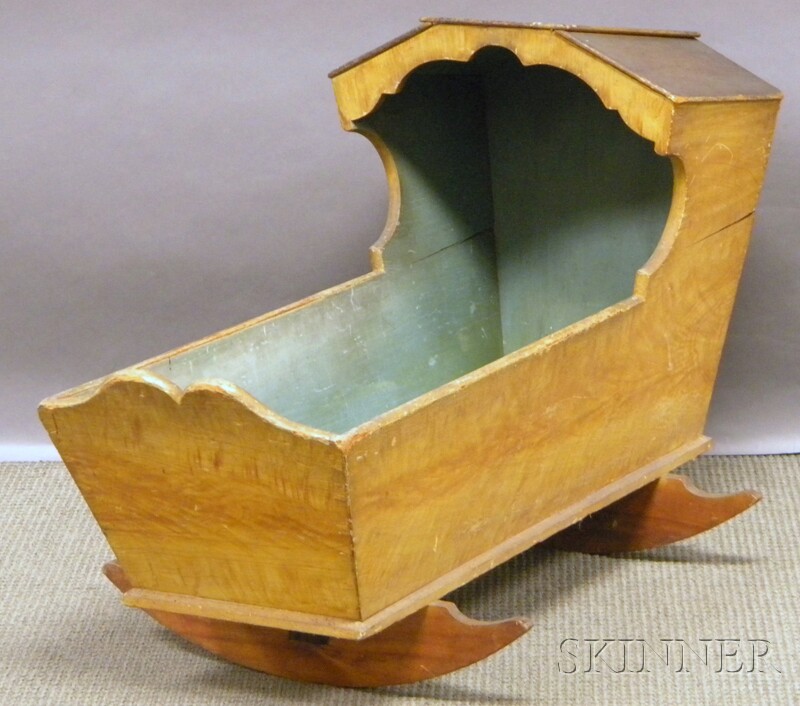 Appraisal: Grain-painted Pine Hooded Rocking Cradle lg in