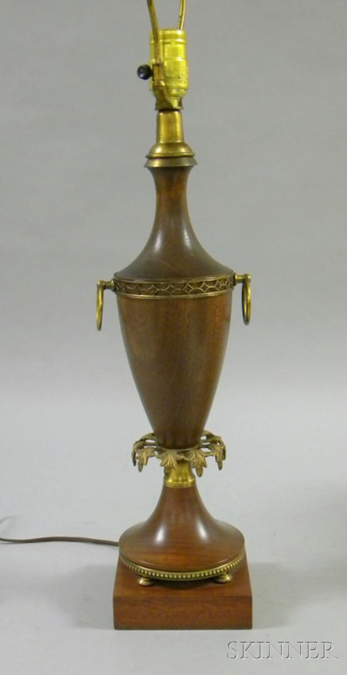 Appraisal: Walnut Urn-form Lamp metal cased ht approx in