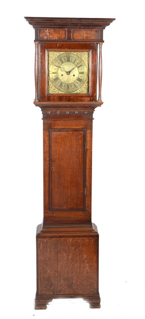 Appraisal: AN EIGHT DAY LONGCASE CLOCK the square brass Roman dial