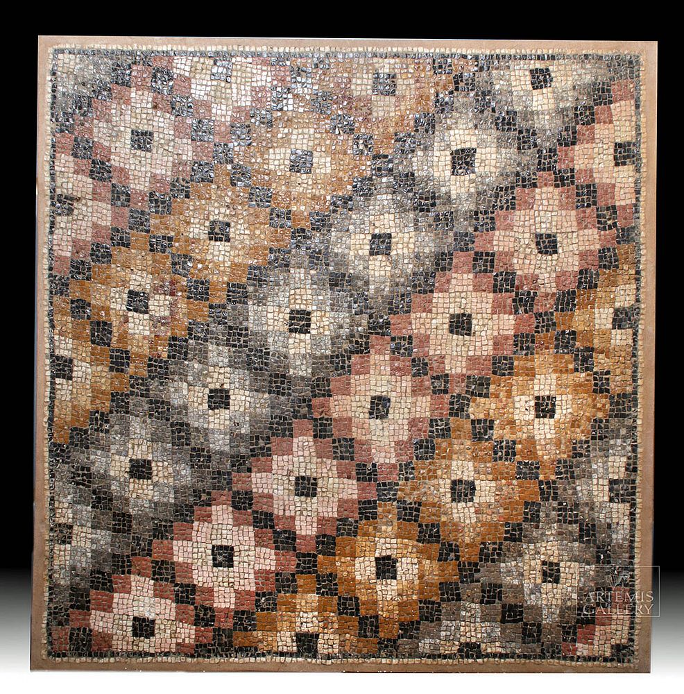 Appraisal: Large Roman Stone Mosaic Quilt-like Patten Roman the Levant late