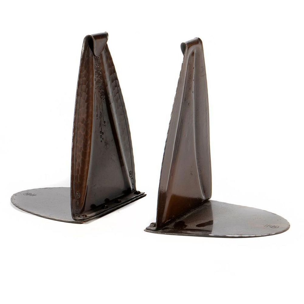 Appraisal: Pair Roycroft Hammered Copper Bookends Triangular form with chased floral