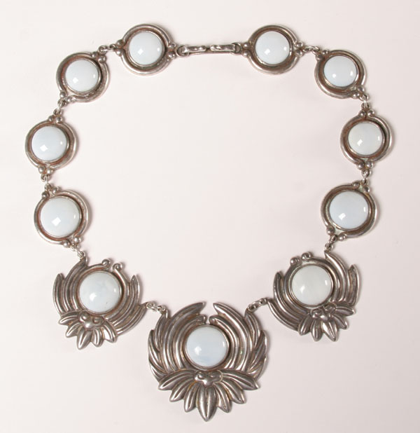 Appraisal: Los Castillo Taxco modernist sterling necklace with opaque glass cabochons