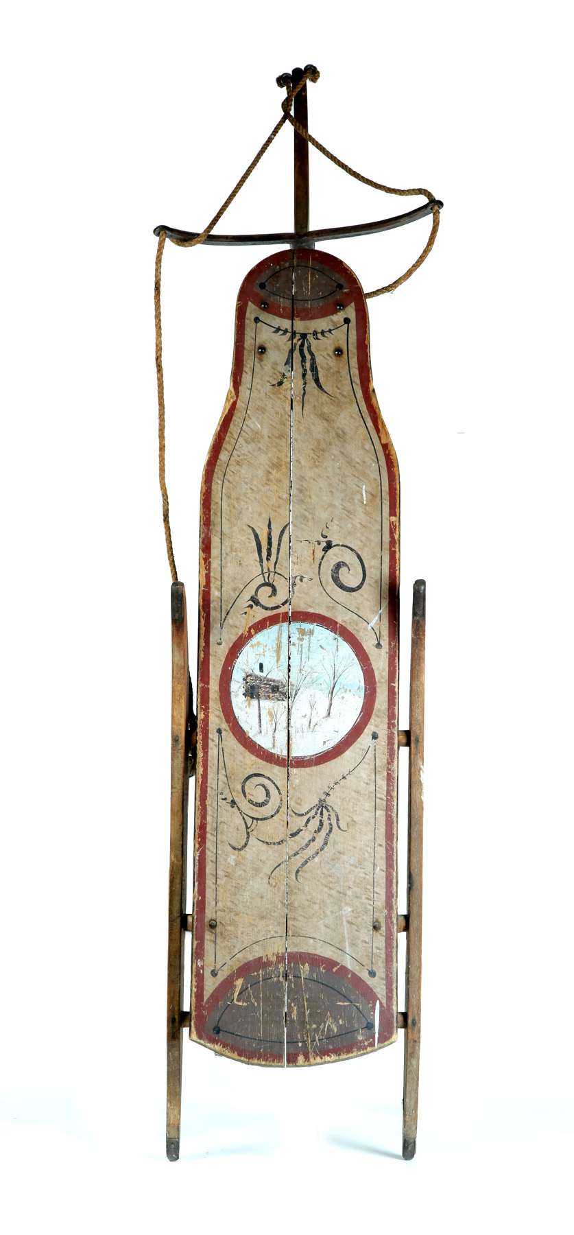 Appraisal: DECORATED SLED Attributed to Maine late th-early th century pine