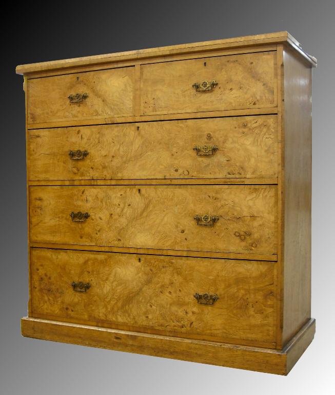 Appraisal: Large Victorian burr oak chest of drawers the crossbanded top