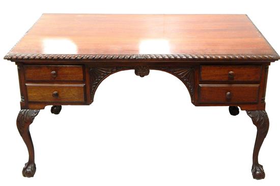 Appraisal: Flat topped partners' desk Chippendale motif gadrooned edge carved foliate