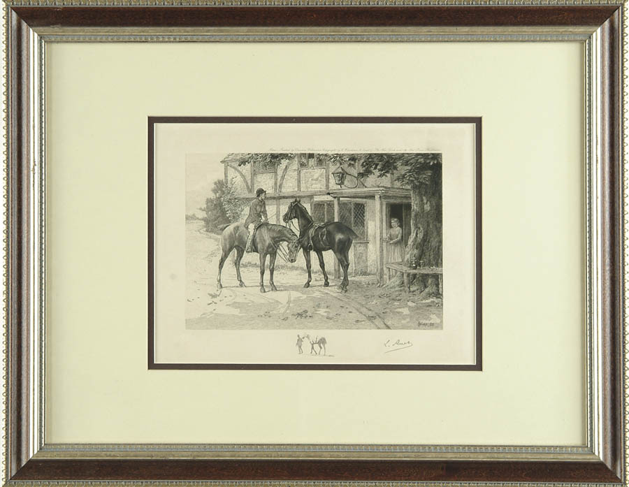 Appraisal: THOMAS BLINKS - HORSES RESTING Black and white engraving shows