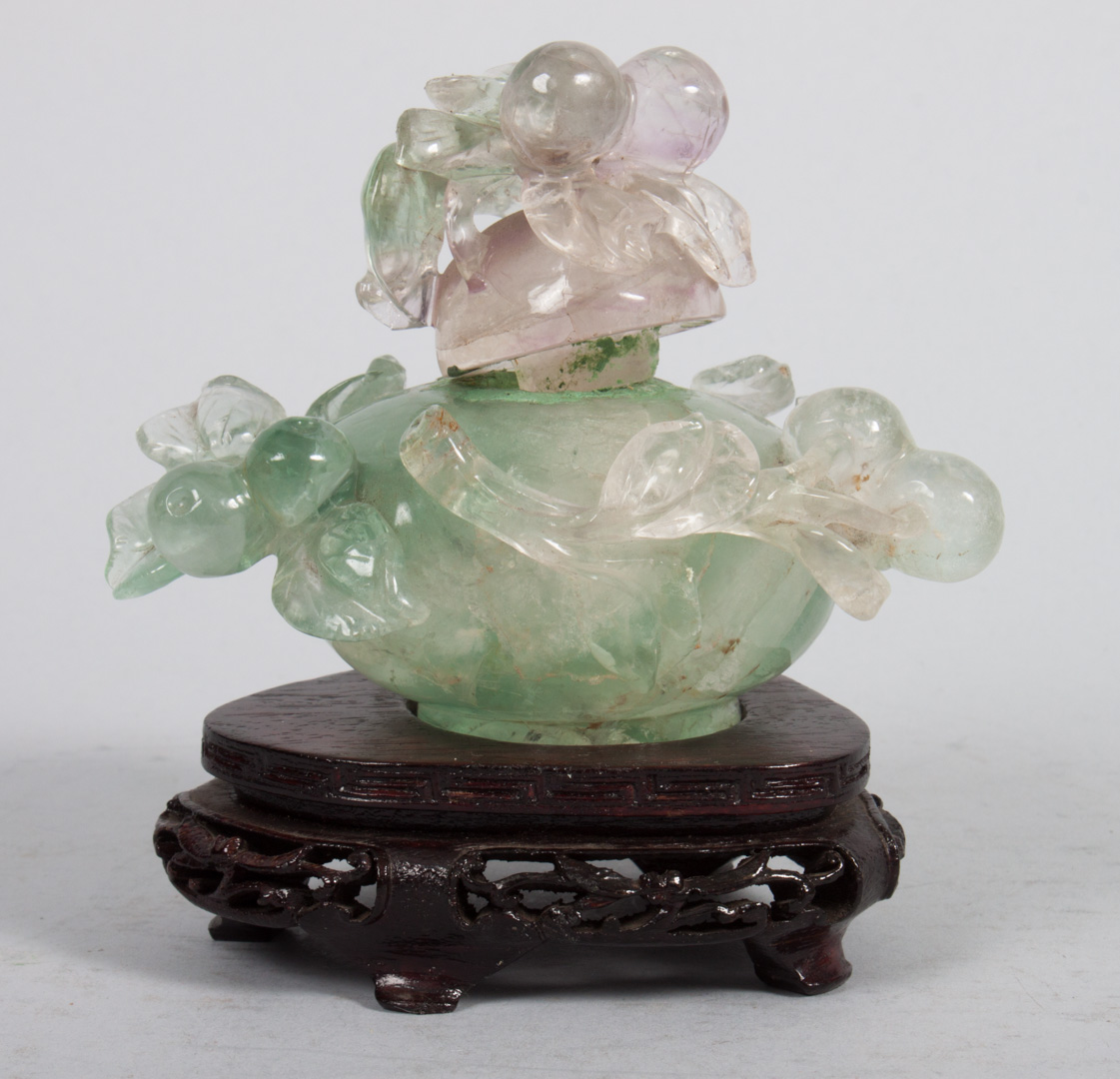 Appraisal: Chinese carved green quartz covered jar jar with berry and