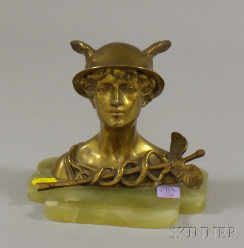 Appraisal: Brass Bust of Mercury Inkstand with Green Onyx Base