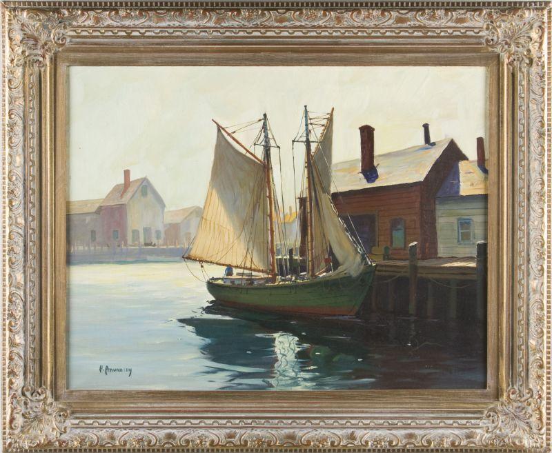 Appraisal: J J Enwright NY - Harbor oil on canvas signed