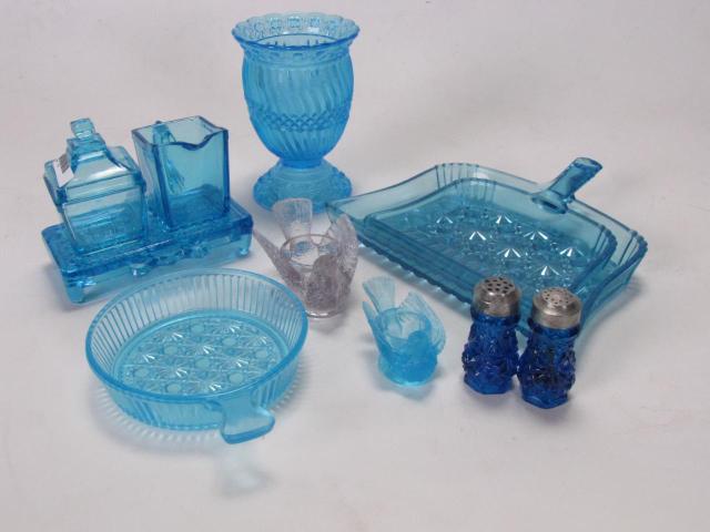 Appraisal: Group of Antique blue glass including Daisy amp Button spooner