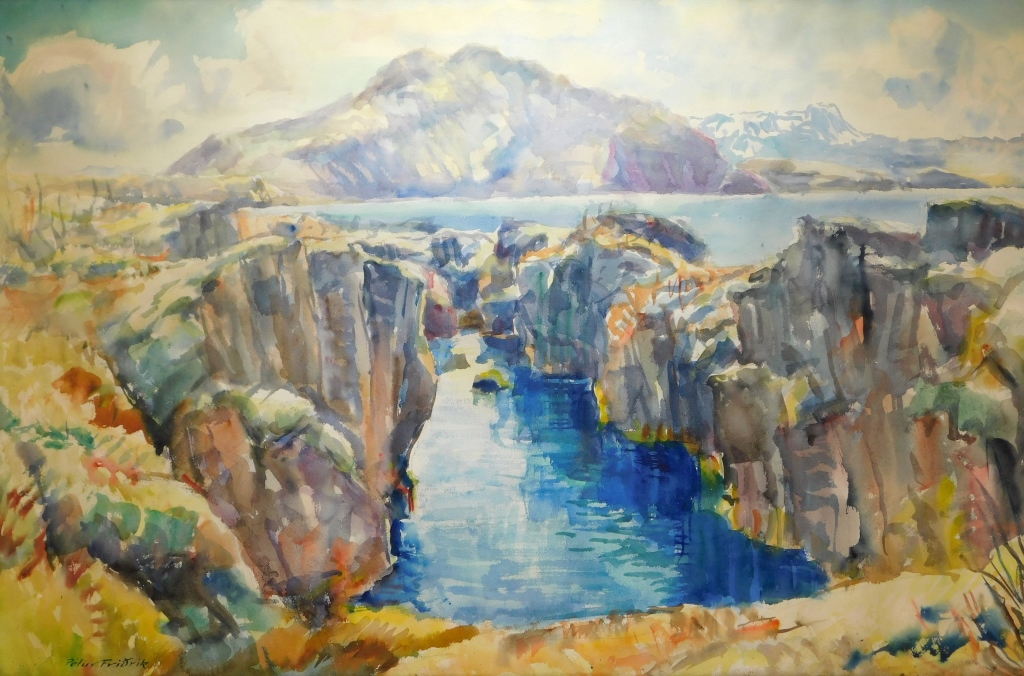 Appraisal: PETUR FRIDRIK ICELANDIC LANDSCAPE WC PAINTING Iceland th CenturyImpressionist depiction