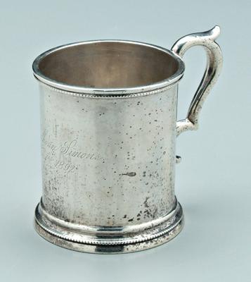 Appraisal: Charleston coin silver mug round with scroll handle bead border