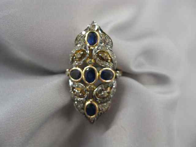 Appraisal: Sapphire Diamond Ring oval rich blue gems totaling carats and