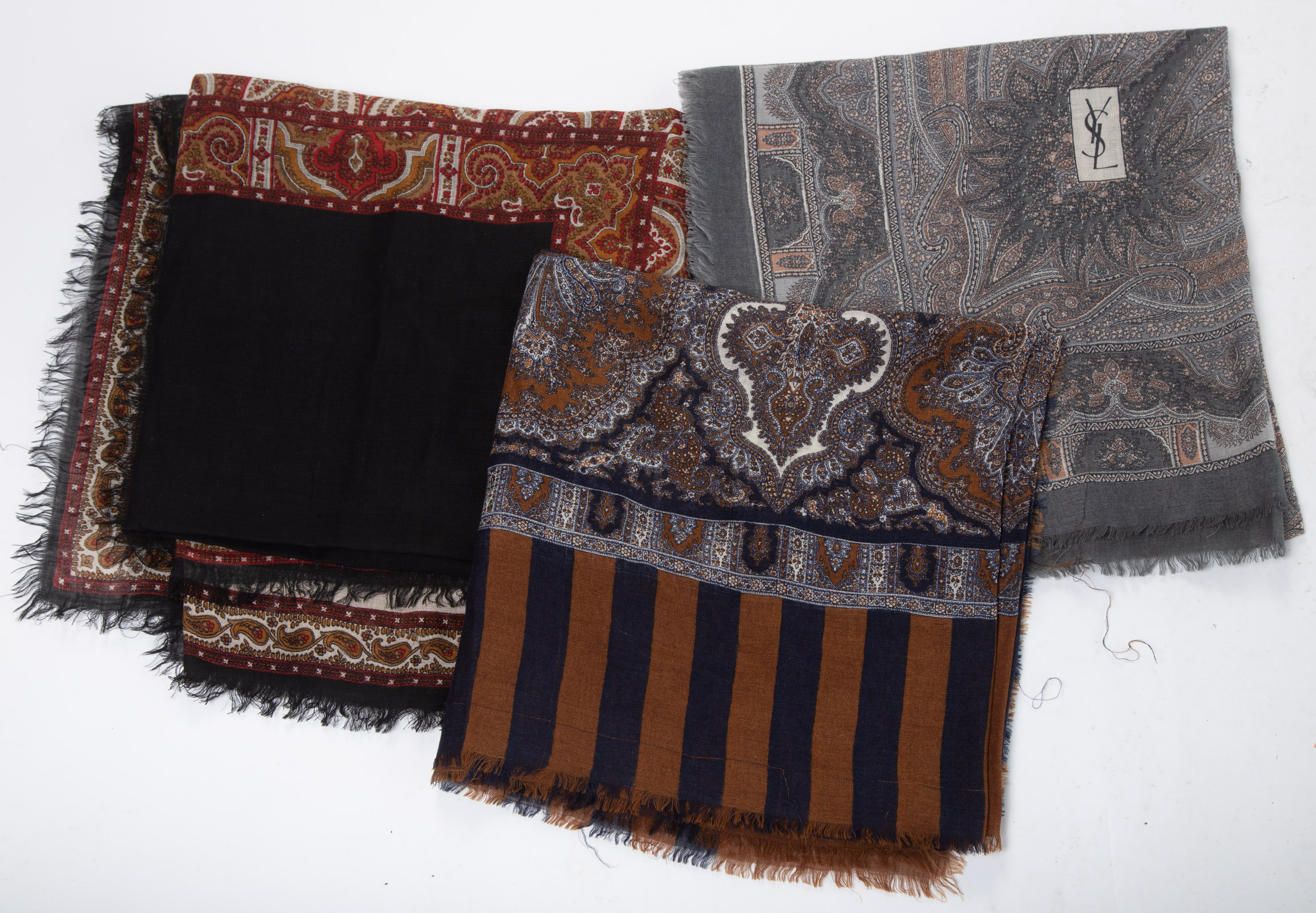 Appraisal: THREE YVES SAINT LAURENT WOOL BLEND SCARVES in x in