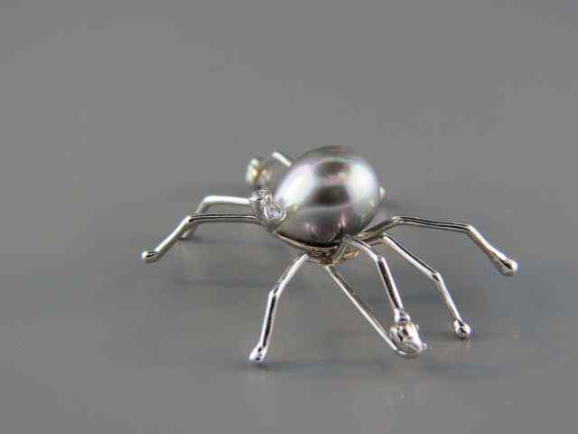 Appraisal: Platinum Diamond Pearl Spider Brooch silver grey mm pearl diamond