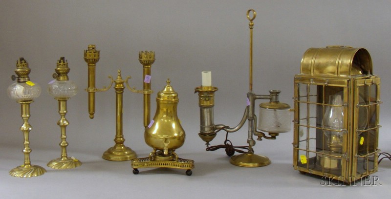 Appraisal: Group of Brass Lighting and Accessories a brass lantern a