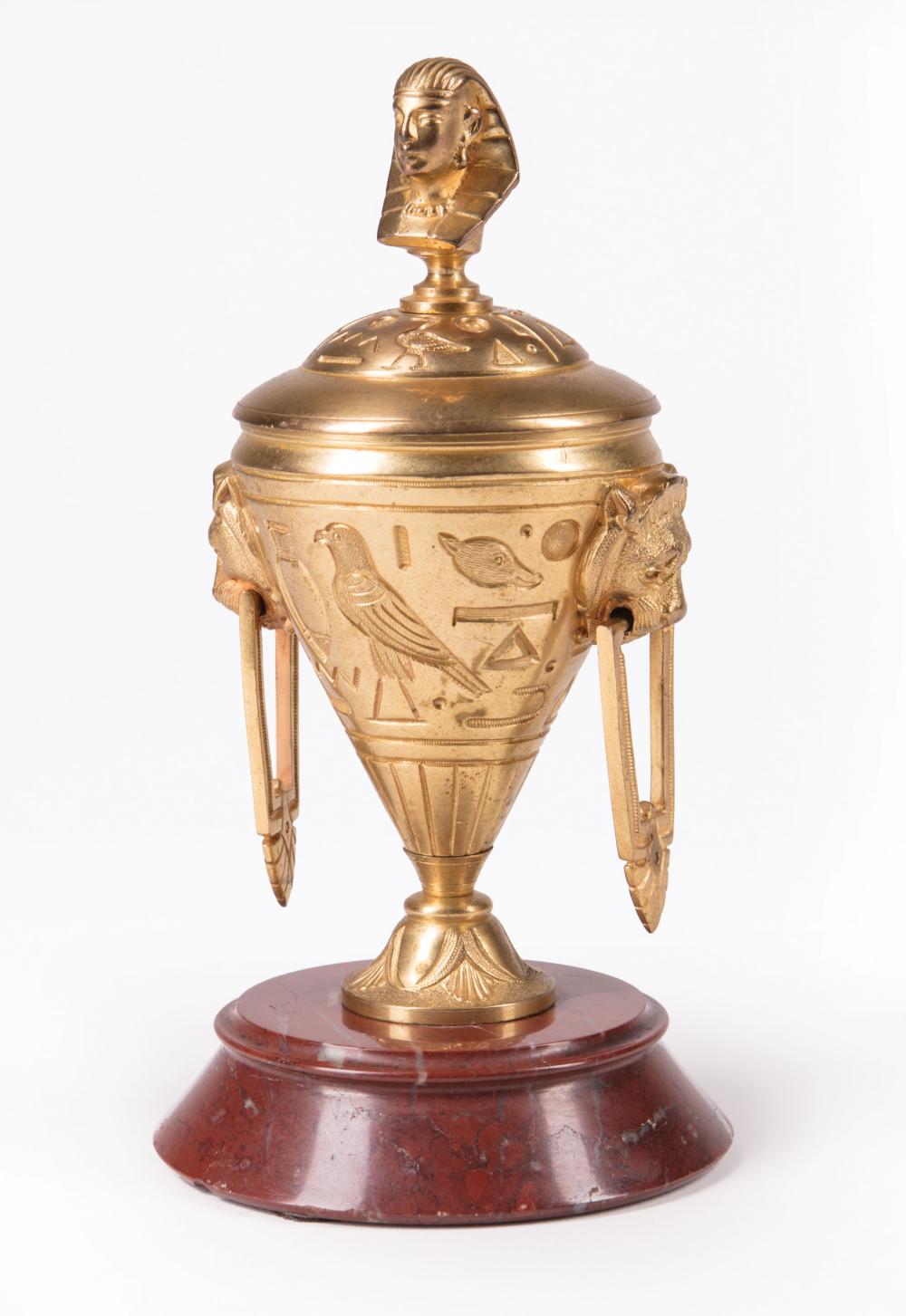 Appraisal: French Egyptian Revival Gilt Bronze Encrier mid- th c urn