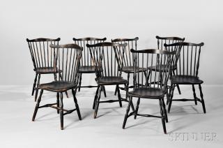 Appraisal: Set of Eight Black-painted Windsor Fan-back Side Chairs James Chapman