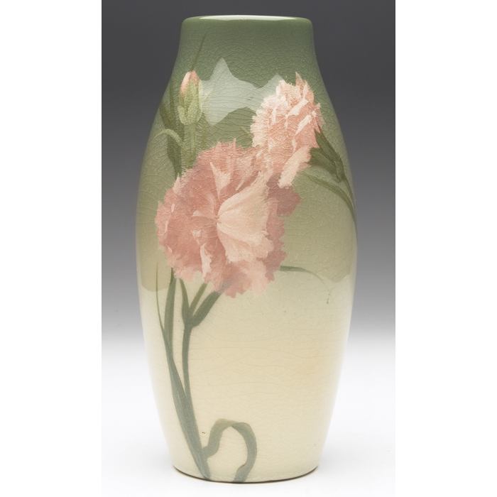 Appraisal: Rookwood vase Iris glaze finely detailed and colorful carnations painted