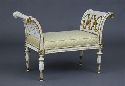 Appraisal: SWEDISH NEOCLASSICAL PAINTED AND PARCEL-GILT WINDOW BENCH x x in