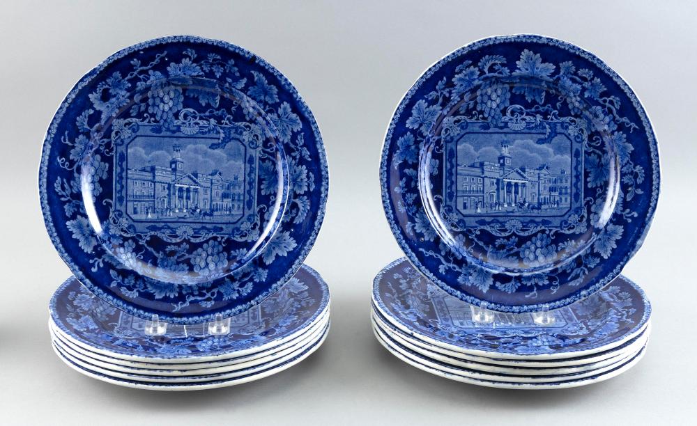 Appraisal: SET OF TWELVE STAFFORDSHIRE DEEP BLUE TRANSFERWARE PLATES MID- TH