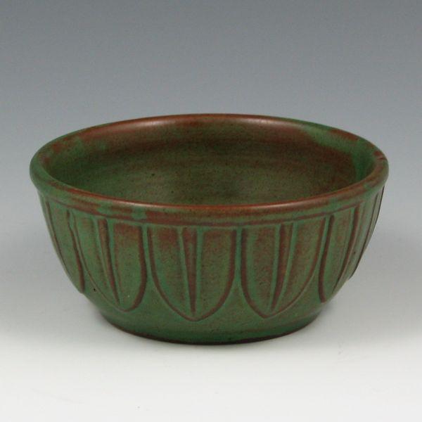 Appraisal: Peters Reed Arts Crafts bowl in matte green over brown