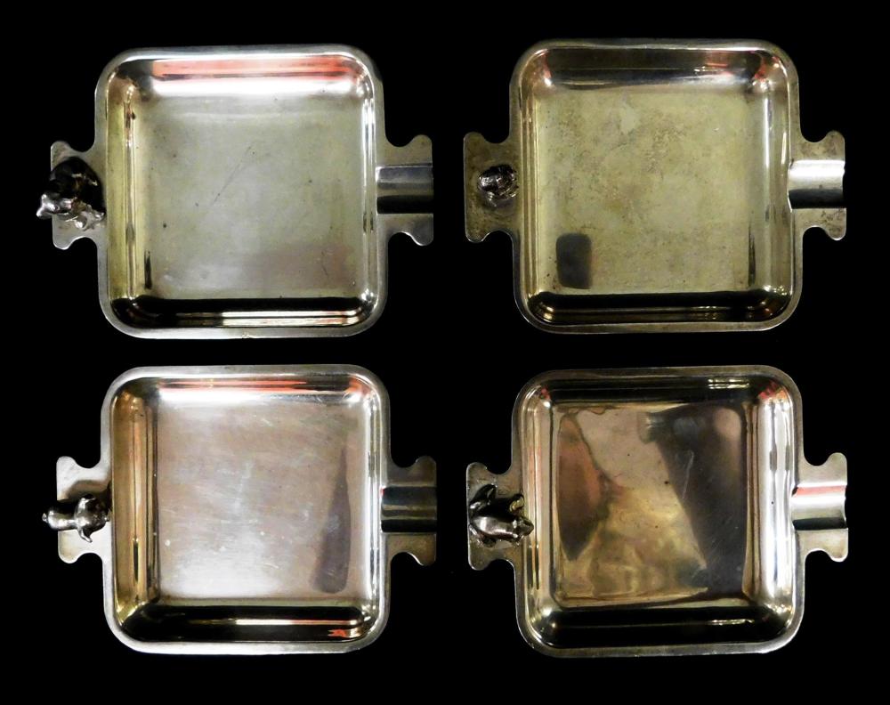 Appraisal: STERLING Four ashtrays with animal mounts including frog Poodle Dachshund