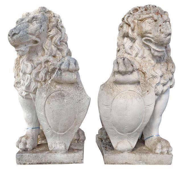 Appraisal: pair Large cast stone garden statuary Lions thc each in