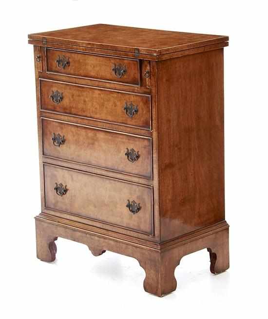 Appraisal: Georgian style burl walnut diminutive chest mid th century rectangular